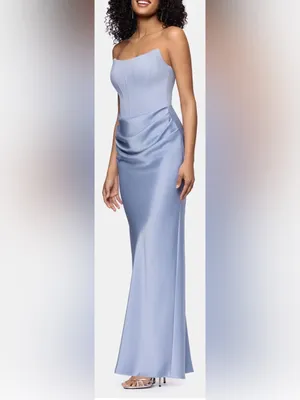 NWOT Betsy & Adam strapless mixed media periwinkle blue gown Sz 4 thumbnail 3