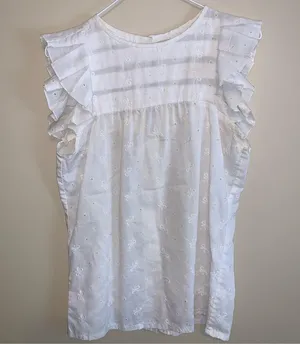 Flutter Sleeve Eyelet Lace Blouse Vintage White Size M thumbnail 3
