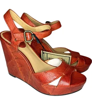 Frye NWT Corrina Campus Wedge Platform Sandals Leather Burnt Red Size 8.5 thumbnail 1