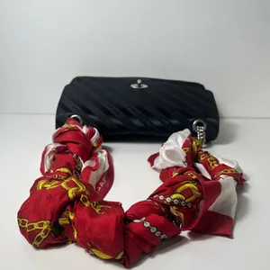 Balenciaga BB Satin Jacquard Black Logo Scarf Chain Shoulder Crossbody Bag Purse thumbnail 6