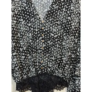 Free People Intimately Bodysuit Womens XS Black Floral Bell Sleeve Lace Boho thumbnail 4