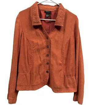 RQT Vintage Lightweight Sueded Orange Button Up V Neck Collared Shirt Jacket M thumbnail 1