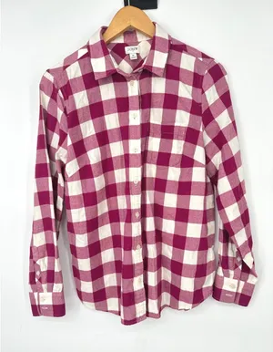 J Crew Button Down Women M Pink Buffalo Plaid‎ Flannel Casual Classic Outdoor thumbnail 1