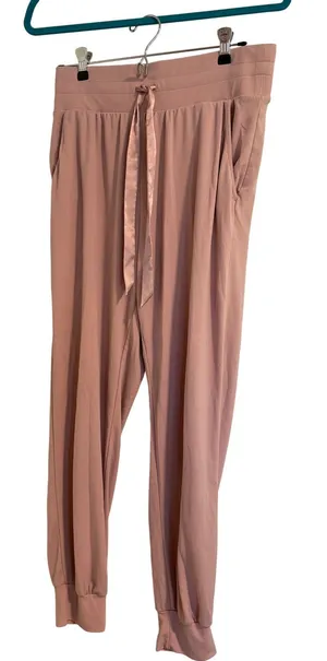 Victoria's Secret Ribbed Jogger Pants Pink Satin Drawstring Lounge Sleepwear M thumbnail 1