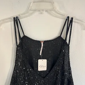 Free People Black Sequin Layered Spaghetti Strap Top Size Small NWT thumbnail 2
