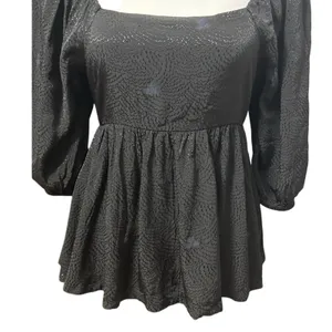 Treasure & Bond Boho Top Flowy Peplum Black Open Back Square Neck S NWOT Classic thumbnail 5