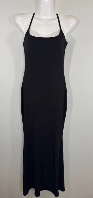 Quince Black Ribbed Racerback Maxi Dress Women MED NEW Preppy Casual Minimalist thumbnail 1