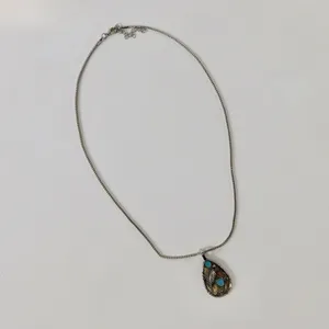 NEW Silver Turquoise Teardrop Pendant‎ Necklace Western Southwestern Cowgirl thumbnail 2