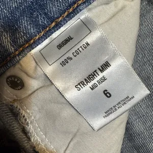 Express Women's Straight Mini Mid Rise Distressed Denim Skirt Blue Size 6 thumbnail 7