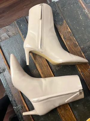 Vegan Beige Kitten Heel Pointed Toe Booties thumbnail 6