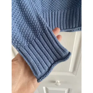 American‎ Eagle Henley Sweater Womens Blue Chunky Waffle Knit Cotton Size XS thumbnail 5
