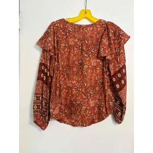 Loft Bouquet Ruffle Tie Neck Blouse Auburn Orange‎ Size Small Boho Fall thumbnail 4