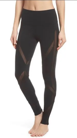 ALO High Rise Black With Mesh Detail Leggings S thumbnail 1