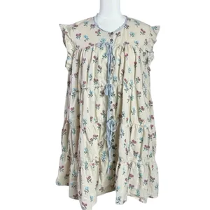 Free People Bohemian Prairie Sundown Mini Dress Tunic Top Ivory Combo Medium thumbnail 8