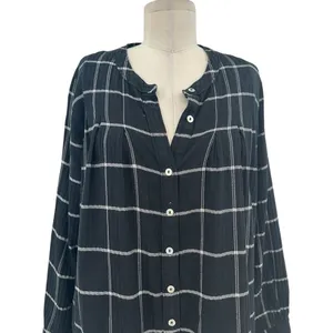 Madewell Collarless Shirtdress in Windowpane True Black‎ Size Medium thumbnail 4