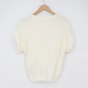 MOTF T-Shirt Women's M Cream Ruched Draped Front Short Sleeve thumbnail 5