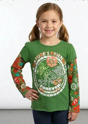 Natures Friend Childhoodcore Green Clean Rawedge Hem Lagen T-shirt girls 7/8 thumbnail 1