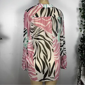Zara Chiffon Tropical Blouse Sz XL Long Sleeves Shirt Top thumbnail 5