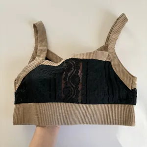 POL Boutique Black Lace Tan Button Front Crop Top Size Medium NWT thumbnail 7