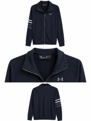 Under Armour Men’s Navy Zip-Up Performance Jacket with Sleeve Stripes thumbnail 4