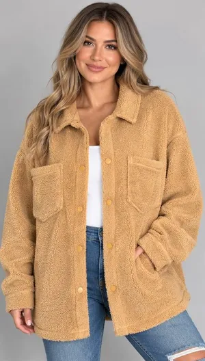 Wonderly Women's Camel Brown Sherpa Fleece Shacket Jacket Size XL thumbnail 1