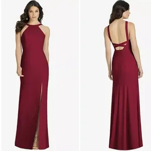 NWT Dessy Collection High Neck Backless‎ Crepe Trumpet Gown in Burgundy 3039 thumbnail 2