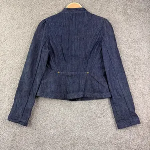 Louie Women 4 Dark Wash Denim Military Jacket Cropped Structured Fitted Moto Y2K thumbnail 3