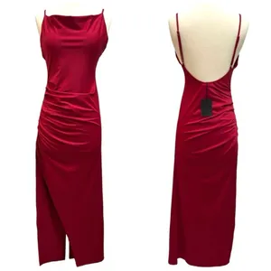 NWT NBD REVOLVE Take It All Maxi Dress Ruche High Slit in Berry Red Size S thumbnail 4