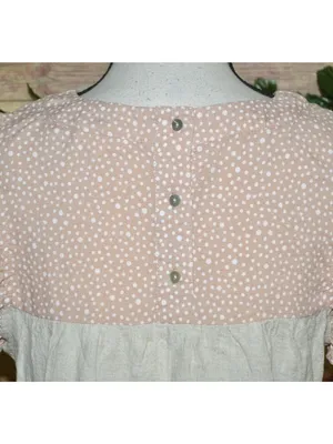Entro Beige Pink Cap Sleeve Tiered Top Size S Striped Polka Dots Shabby Chic thumbnail 8