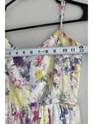 H&M Linen Blend Floral Maxi Sweetheart Strappy Summer Cottagecore Sz XS thumbnail 6