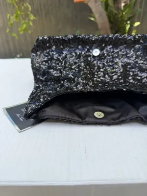 Victoria’s Secret Black Sequin Clutch Cosmetic Bag NWT Give Me VS Evening Pouch thumbnail 3