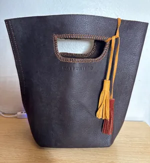 Johnny Was x Half United Leather Bucket Bag Stitch Detail Boho Dark Brown thumbnail 1