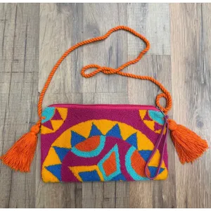 Boho Embroidered Crossbody Bag Colorful Tassel Shoulder Purse Wristlet thumbnail 2