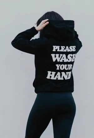 Talentless Womens Please Wash Your Hands Hoodie Black Graphic Sweatshirt Small thumbnail 1