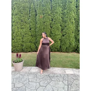 SACHIN & BABI Brown Sleeveless Tie Neck Banded Waist Kayla A-Line Gown Size 0 thumbnail 14