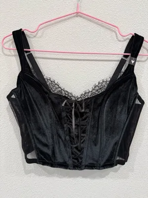 VS Black Velvet Lace Corset Bustier Top Size Large Y2K Coquette thumbnail 2