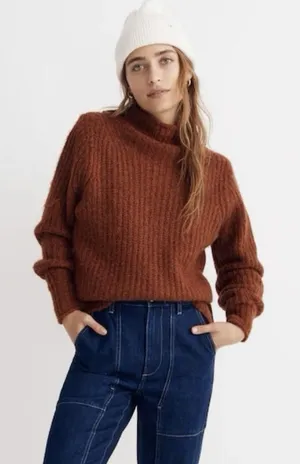 Madewell Loretto Rust‎ Mock Neck Chunky Knit Sweater Cozy Cottagecore XS thumbnail 1