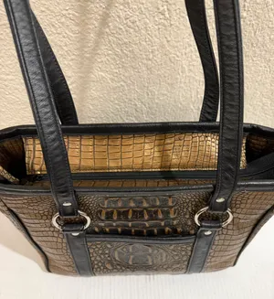 Faux Crocodile Embossed Tote Bag Brown Black Shoulder Handbag Zip Top Large thumbnail 8