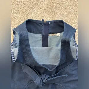 Anthropologie Holding Horses Dress Women's Petite 6 Denim Clara Tie Waist Mini thumbnail 3