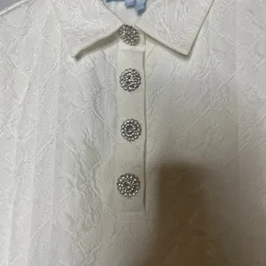Hill House Rosalind White Jacquard Rhinestone Button Collar Mini Dress XS thumbnail 7