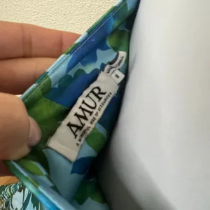 AMUR Blue Green White Edie High Low Tie Neck Floral Gown WOMENS 8 thumbnail 7