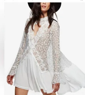 Free people White lace long sleeve dress / tunic with high neck small thumbnail 1