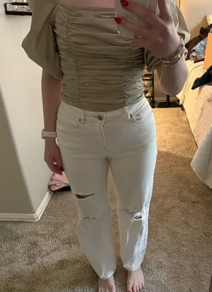 WAYF Beige Ruched Top thumbnail 1