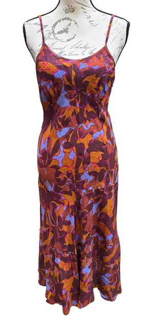Roller Rabbit‎ Womens Purple Orange Abstract Floral Viscose Midi Slip Dress M thumbnail 1