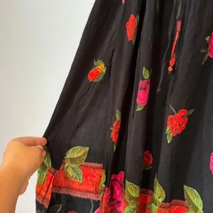 Vintage Nina Piccalino Size 6 Black Rose Floral Rayon Maxi Dress Slits Made in U thumbnail 6