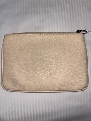 Harrods Pebbled Leather Zip Pouch in Cream thumbnail 2