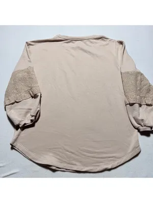 Anthropologie Blush Pink Sweatshirt with Eyelet Lace Sleeves thumbnail 5