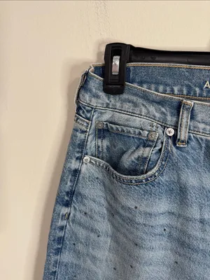 American Eagle Strigid Curvy Embellished Bling Super High Waist Baggy Straight Jeans sz 10L thumbnail 6
