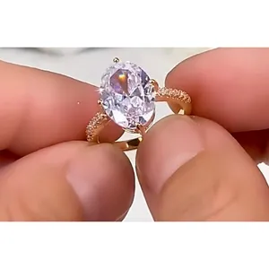 NEW‎ Women's 6Ct Yellow Gold Plated Silver Oval Simulated Diamond Ring thumbnail 3