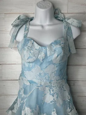 NWT Lulus Drayson Light Blue Floral Burnout Tie-Strap Tiered Midi Dress Sz Small thumbnail 4